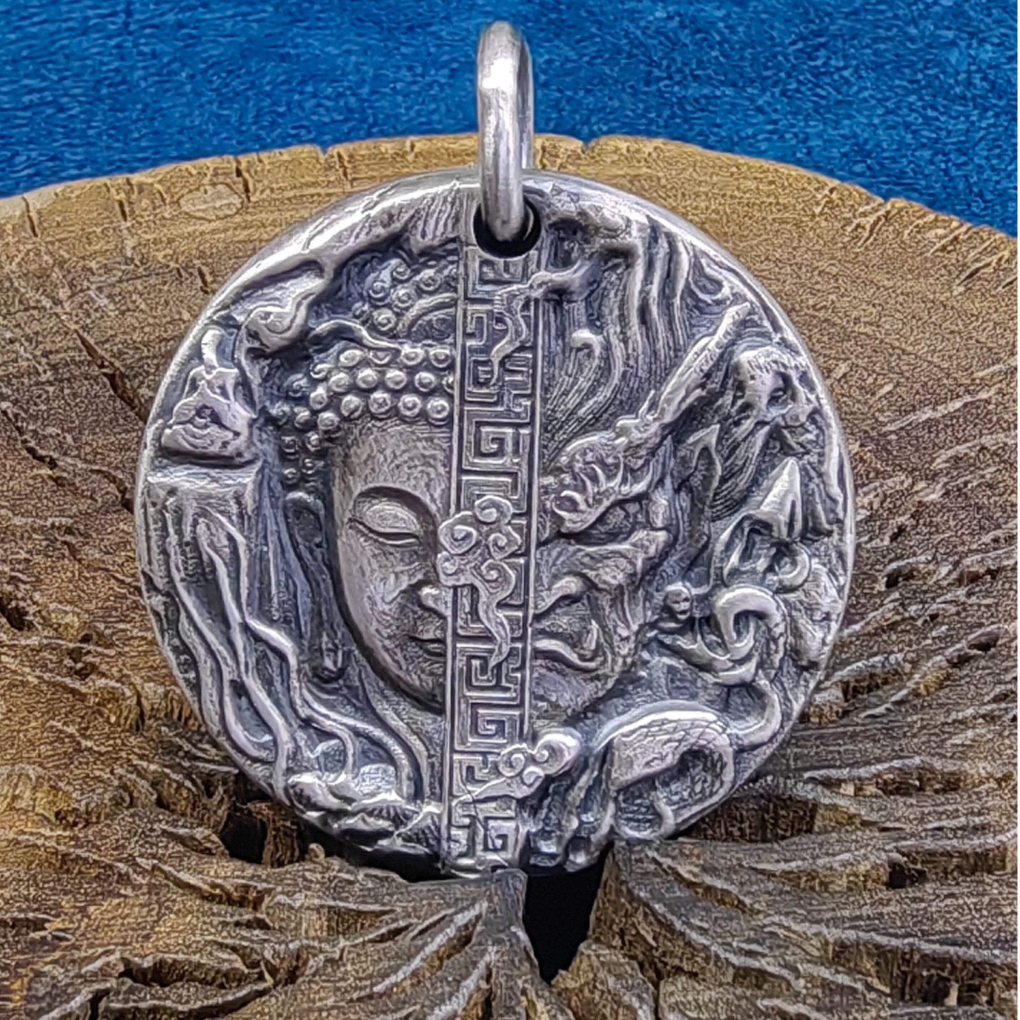 足银银制品 一念之间 圆型牌【6号店】手工吊坠礼物 实心挂坠