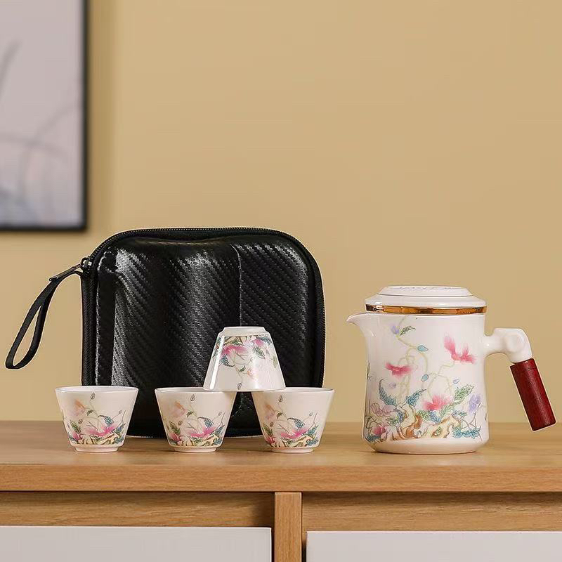 11【闪购商品】蝶恋花虞美人4杯旅行茶具家用户外办公杯茶具ZH1153