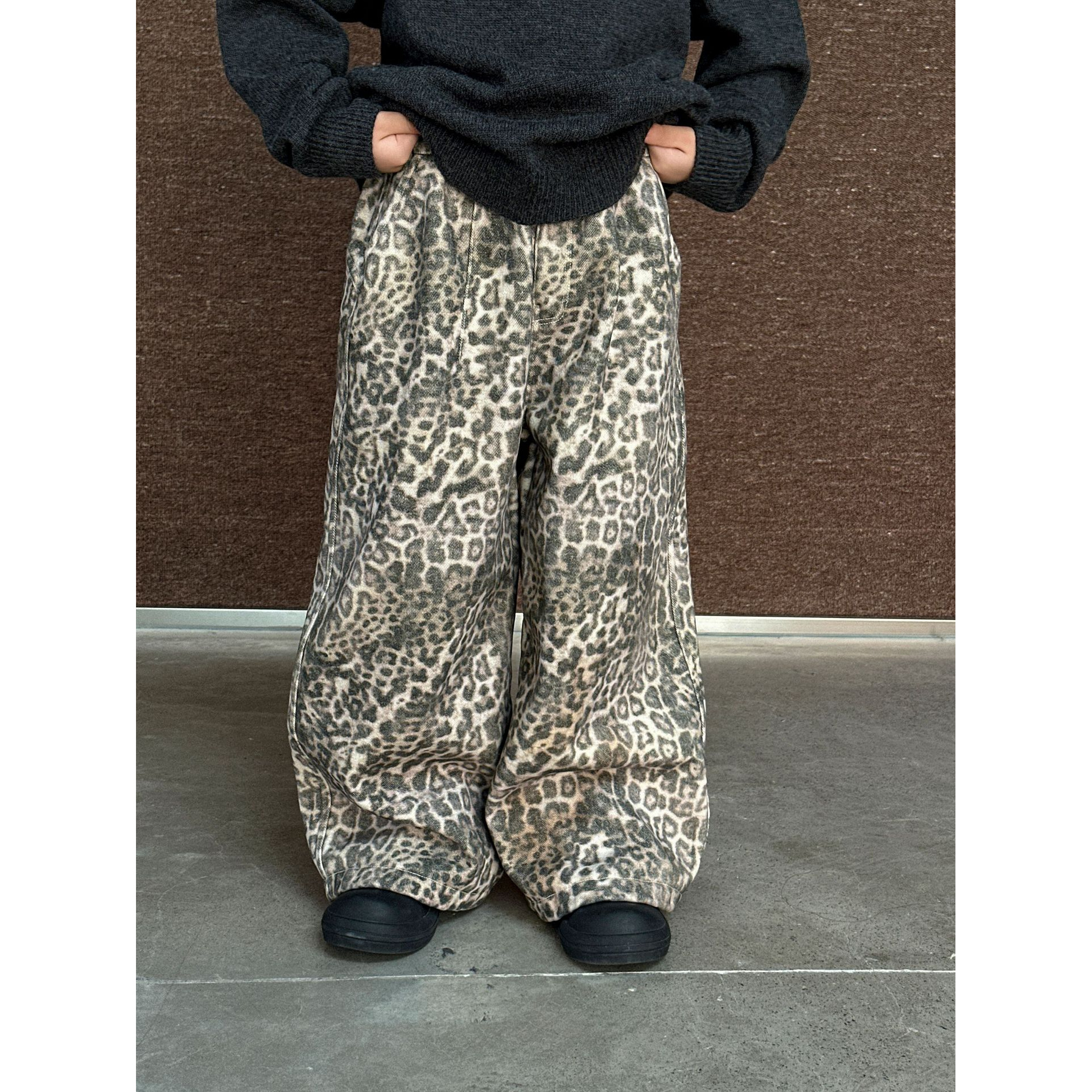 涵芽童装冬款男童加绒长裤2025秋冬季新款豹纹休闲裤HY25462