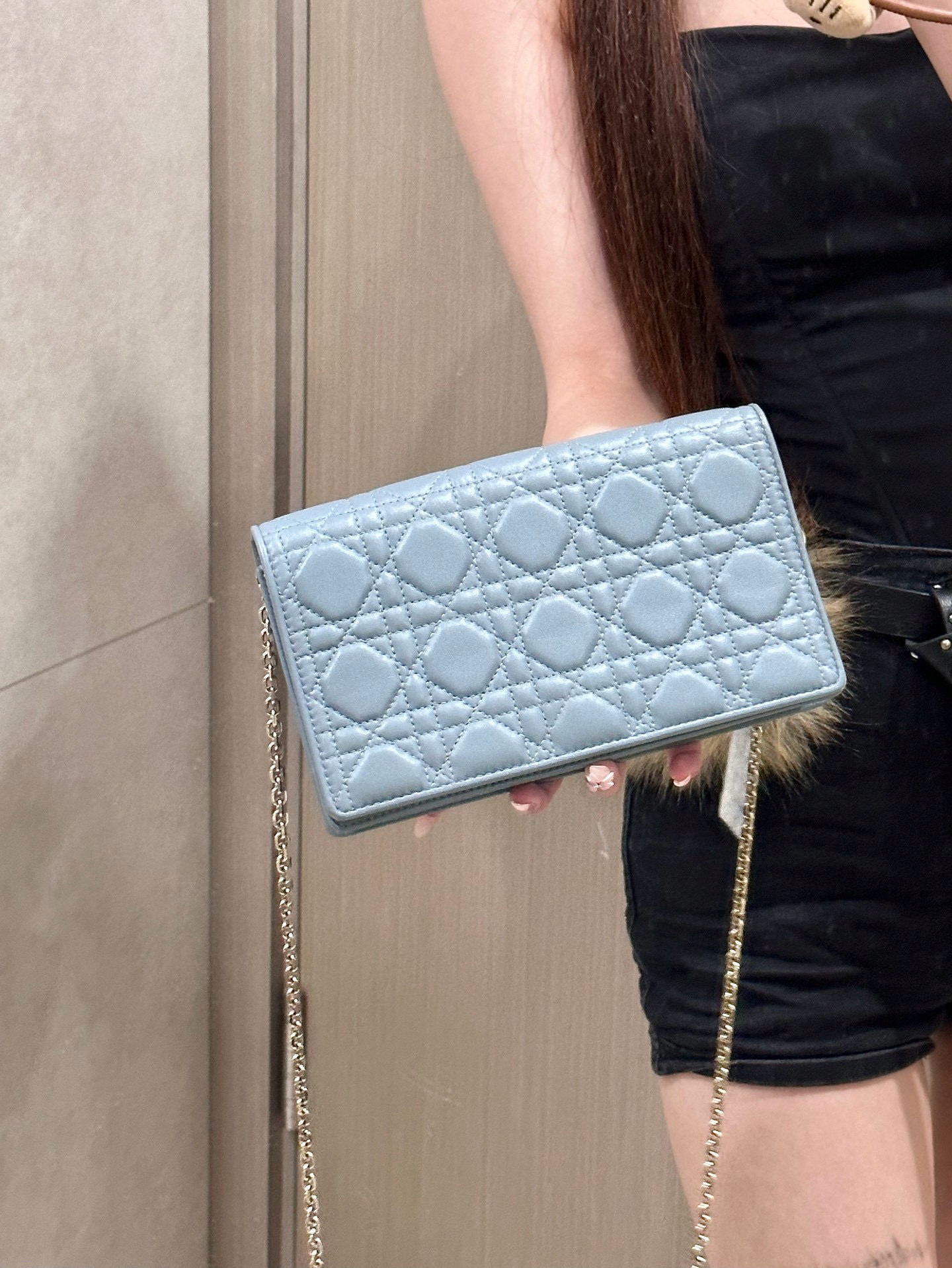 95新 DIOR/迪奥 dior 奶蓝色woc斜挎包(K)
