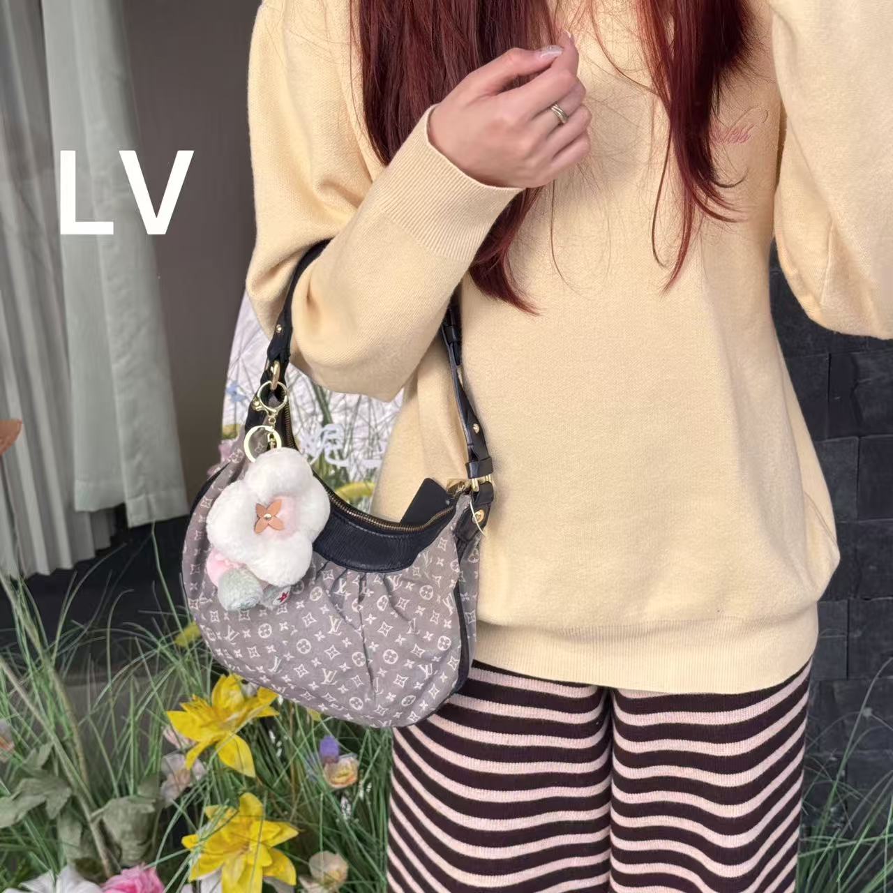 95新 LouisVuitton/路易威登 A2087经典百搭灰色老花手提包包95新