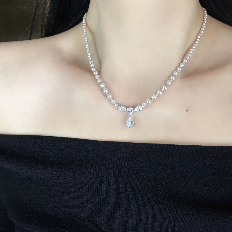 铜合金仿珍珠项链 韩国进口渐变摩卡慕斯珠珠爆闪水滴泡泡项链