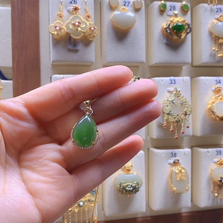 和田玉颈饰银S925镶嵌