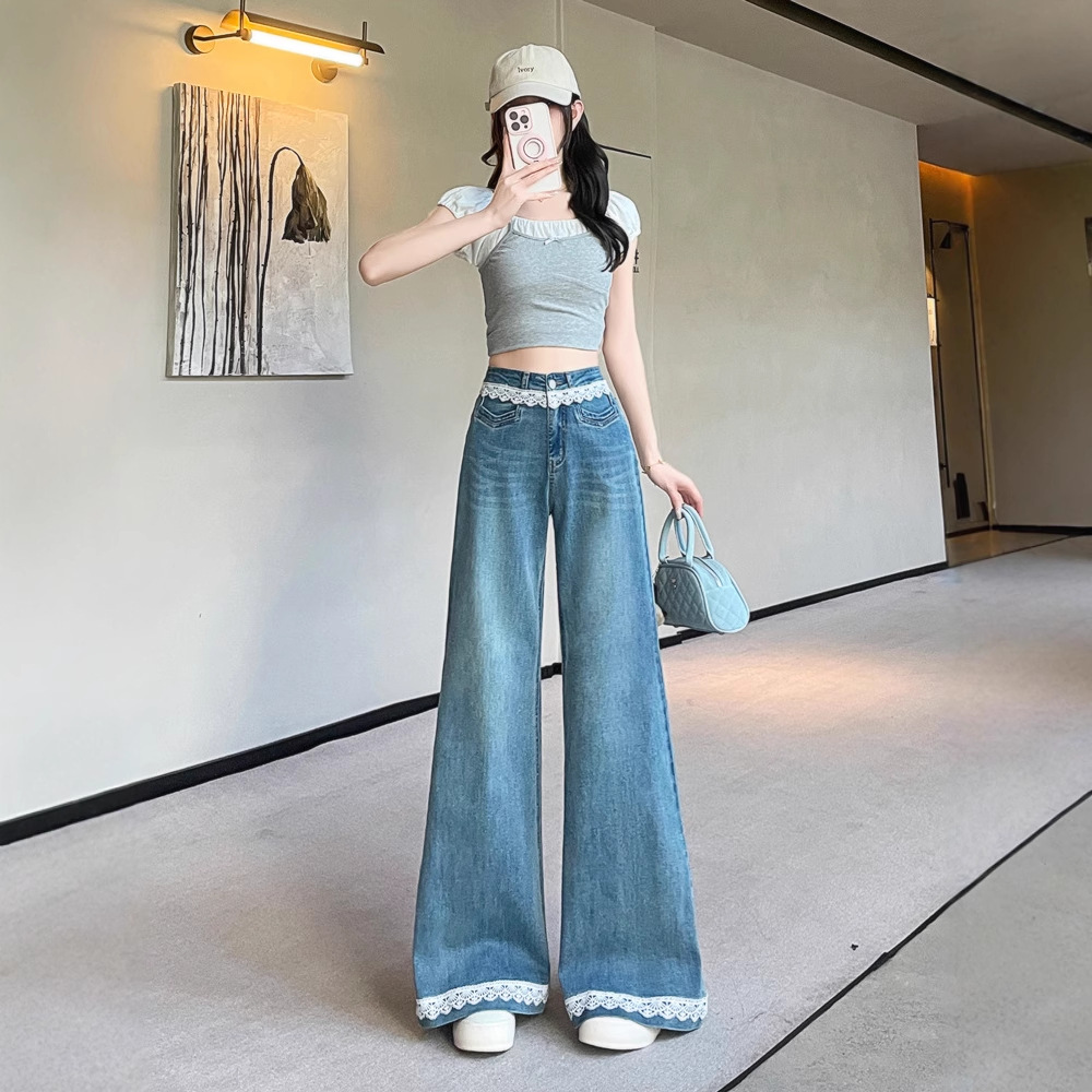 1866高级感微喇牛仔裤女高腰弹力修身显瘦年春秋新款花边喇叭裤子