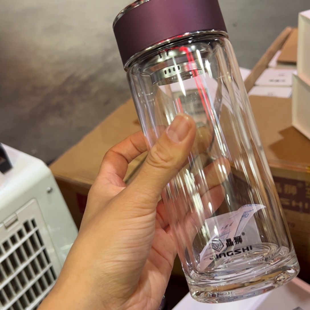 晶双层玻璃杯340玻璃杯提环玻璃杯紫色