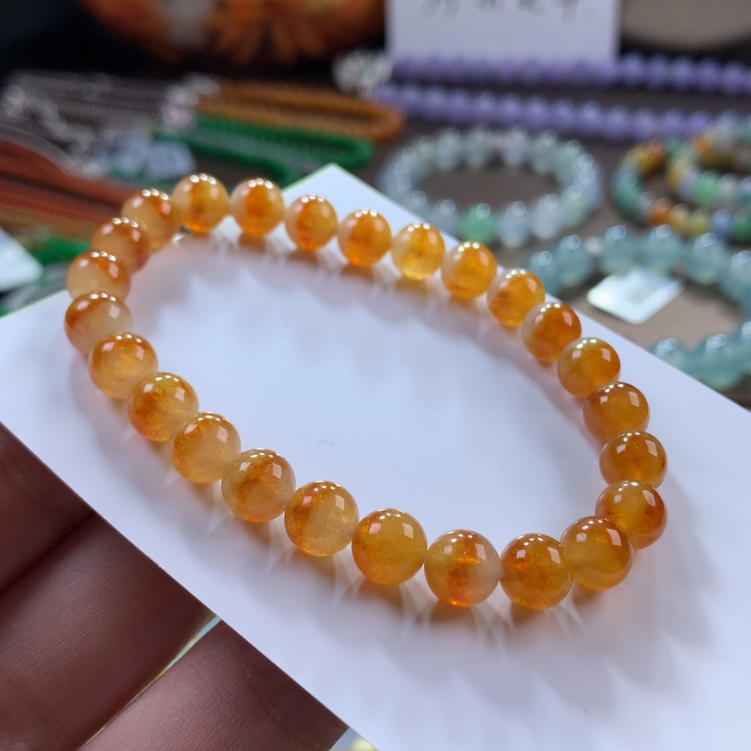 翡翠手链未镶嵌翡翠冰黄翡卡7.5+