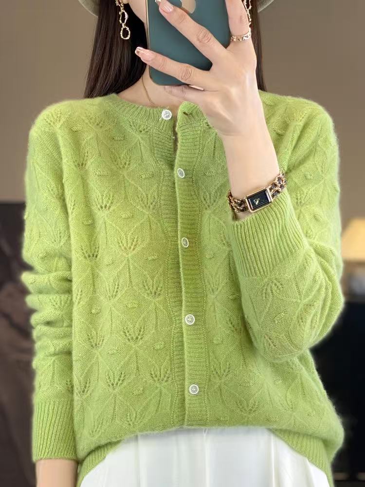 春秋爆款镂空鼓包羊毛开衫ZY-073送洗护液