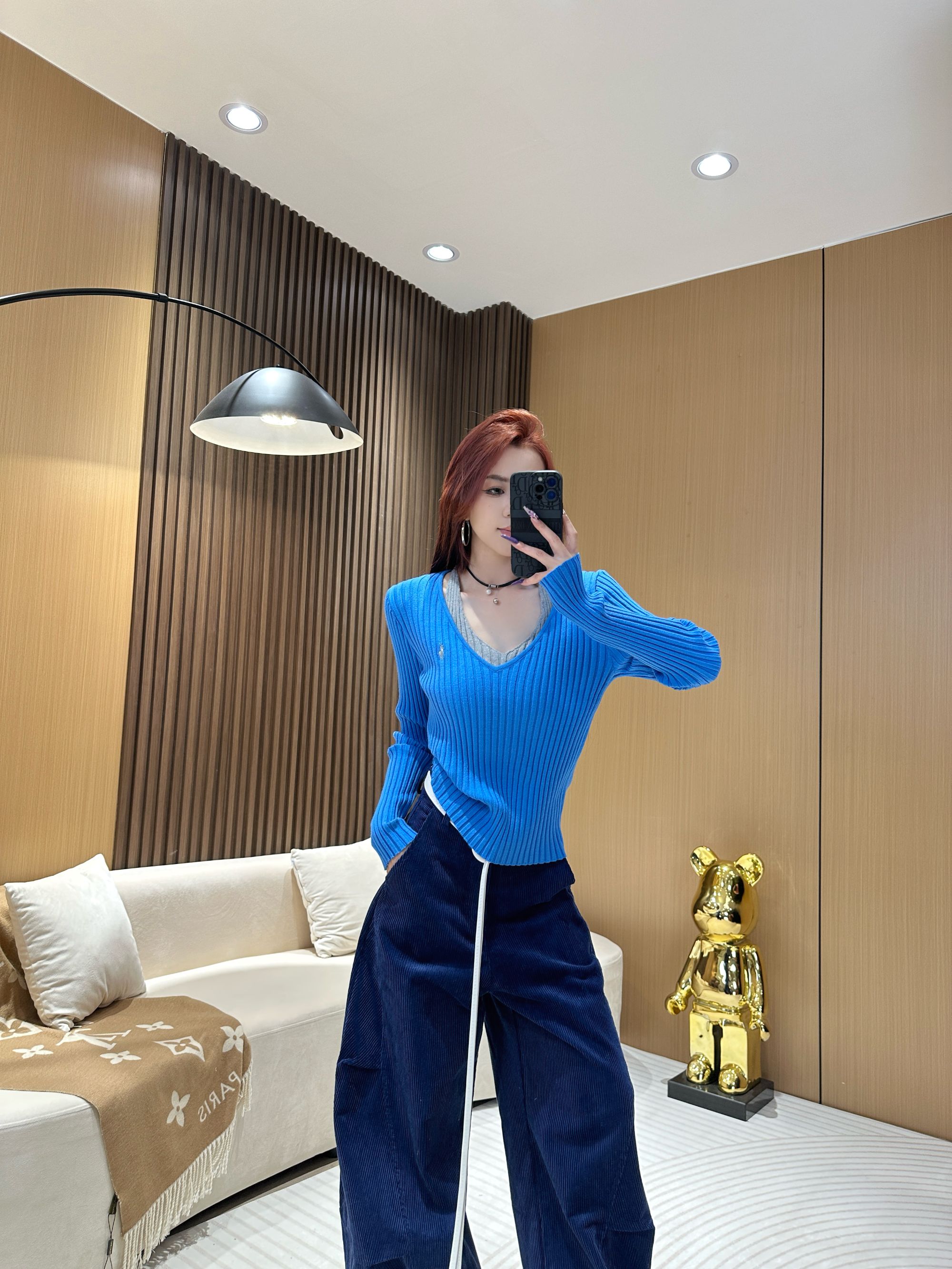 DA2210 针织撞色假两件挂脖上衣 套头款V领针织秋冬时尚修身上衣