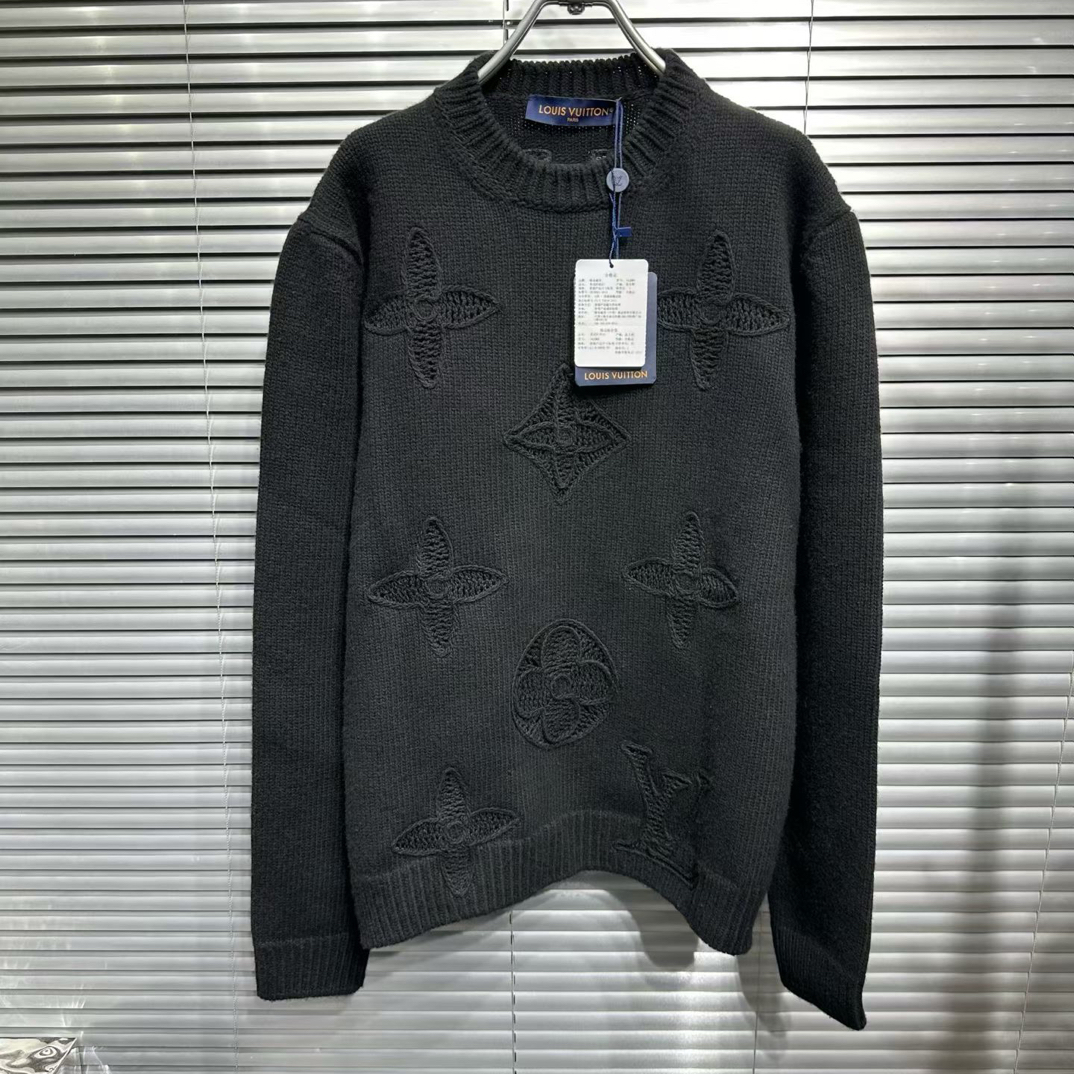 未使用 LouisVuitton/路易威登 26ss ski系列黑色镂空三花毛衣m码