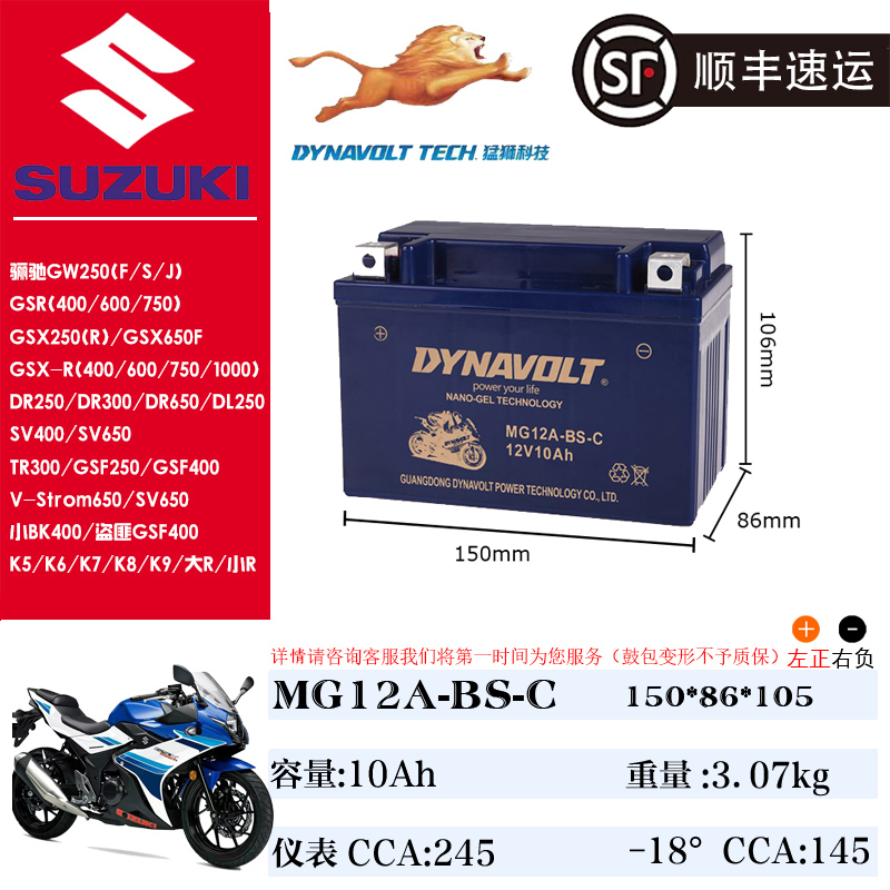 猛狮铃木系列机车摩托适配猛狮电瓶UU/UY/125 GSX/DR/DL250 TR300