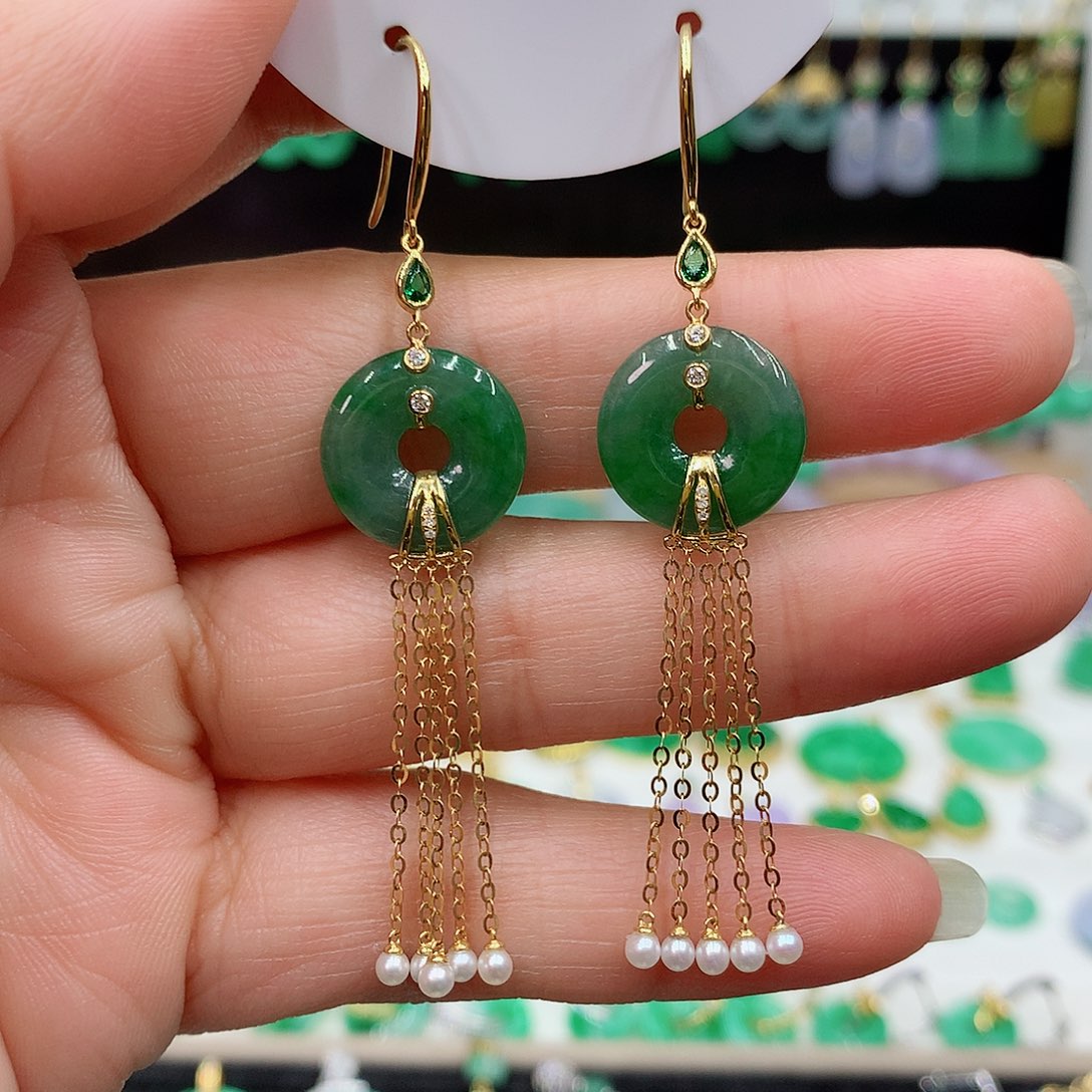 翡翠耳饰18K金镶嵌玲***^