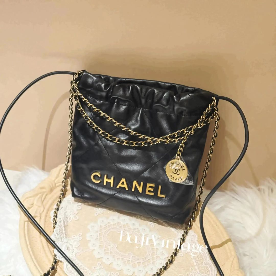 99新 Chanel/香奈儿 大吉中古/香奈儿黑金22bagmini斜挎包