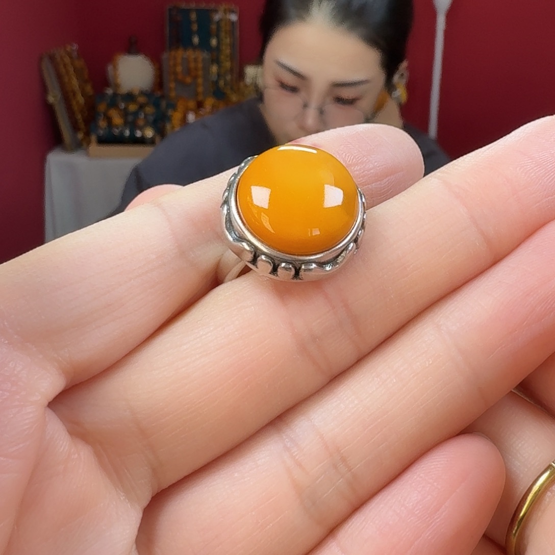 蜜蜡银S925镶嵌手链戒指