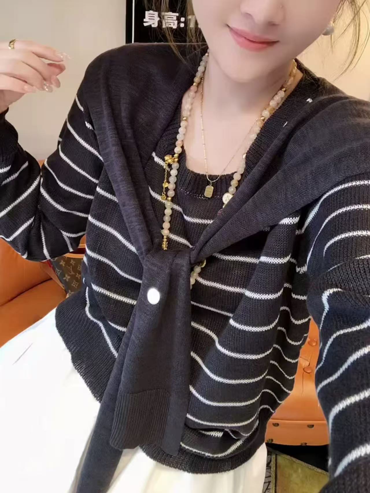 087圆领女条纹毛针织衫毛衣B2地