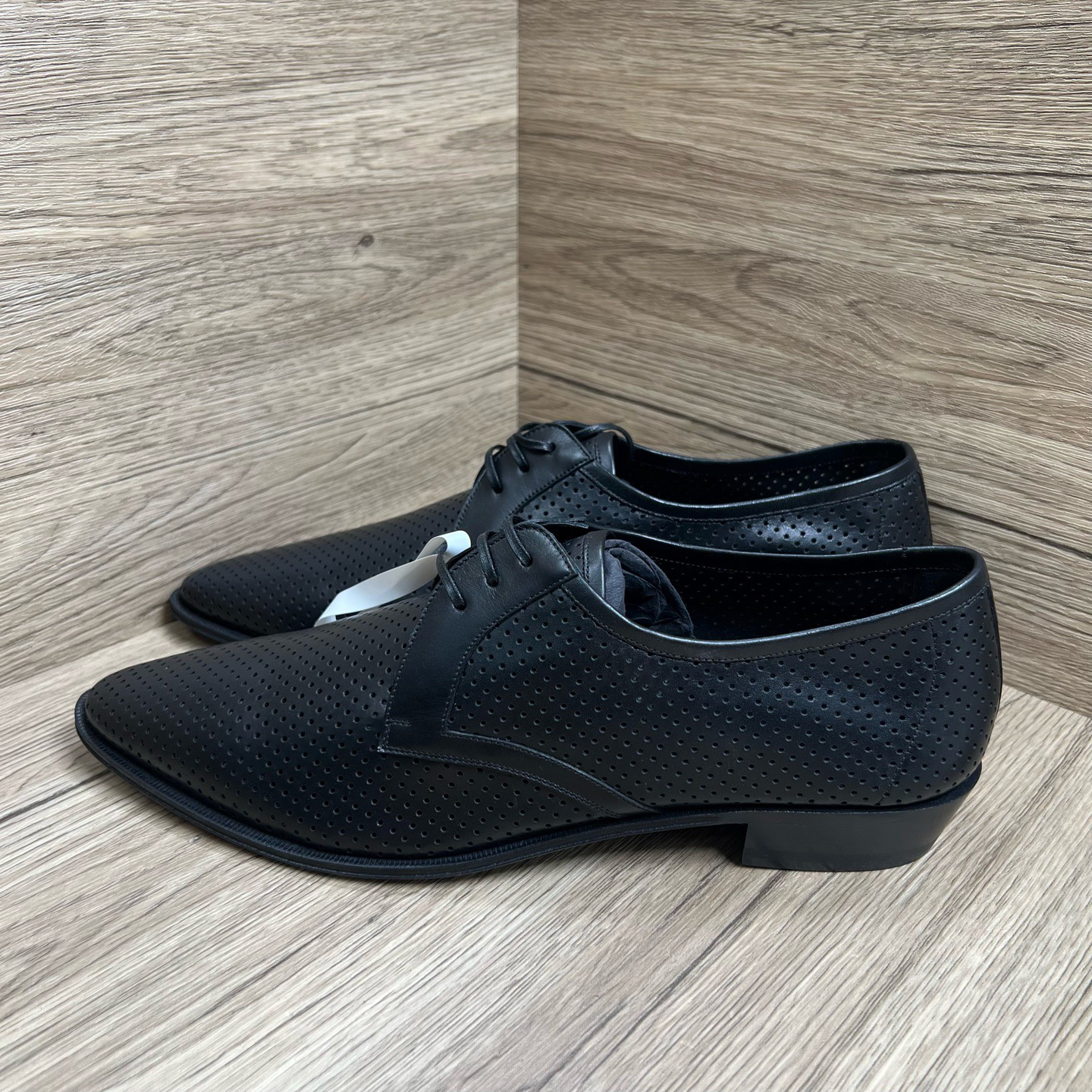 99新 Celine/思琳 黑色网眼尖头皮鞋 40码