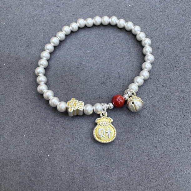 足银手链 A471-足银描金财财钱袋手链一条5mm