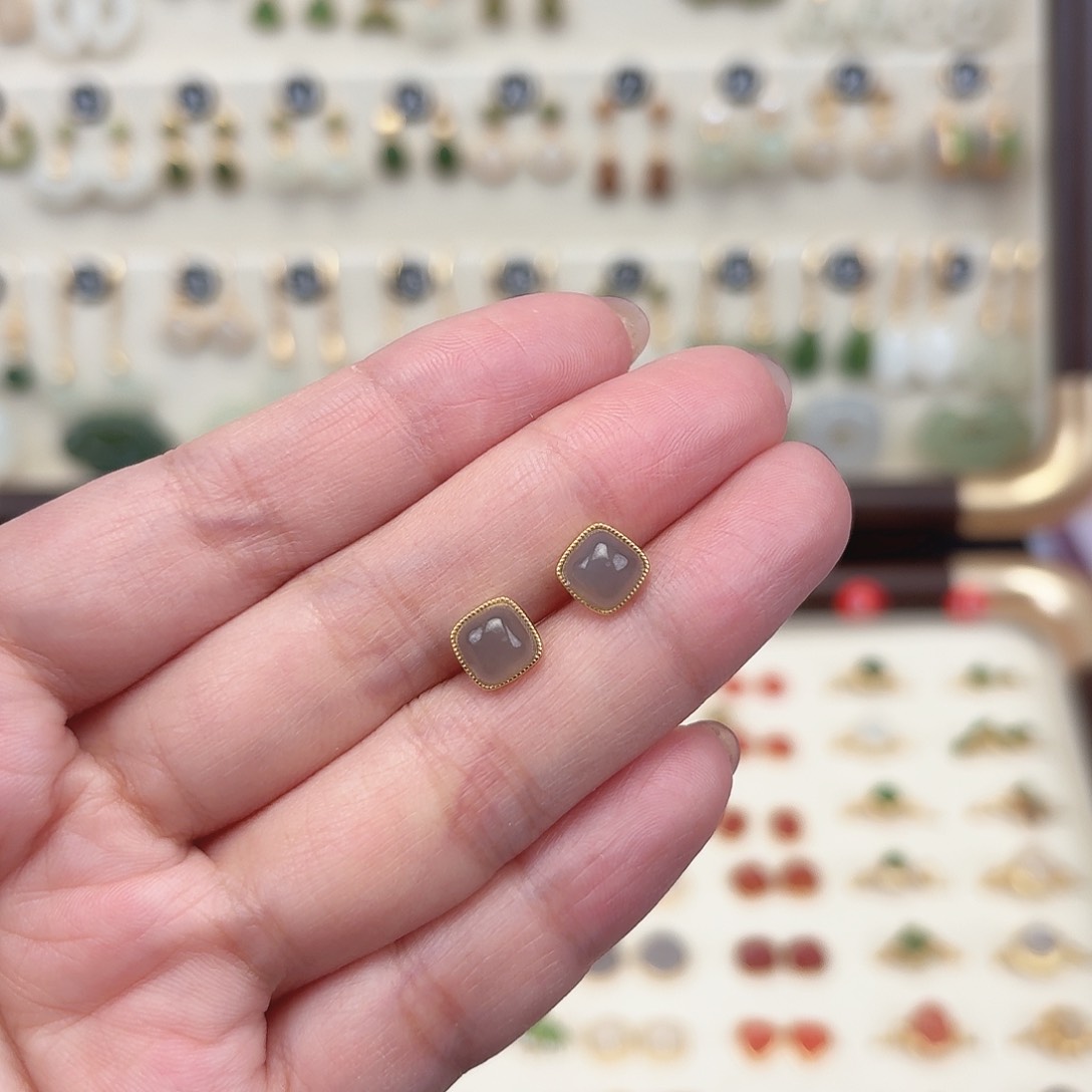 银S925镶嵌和田玉耳饰