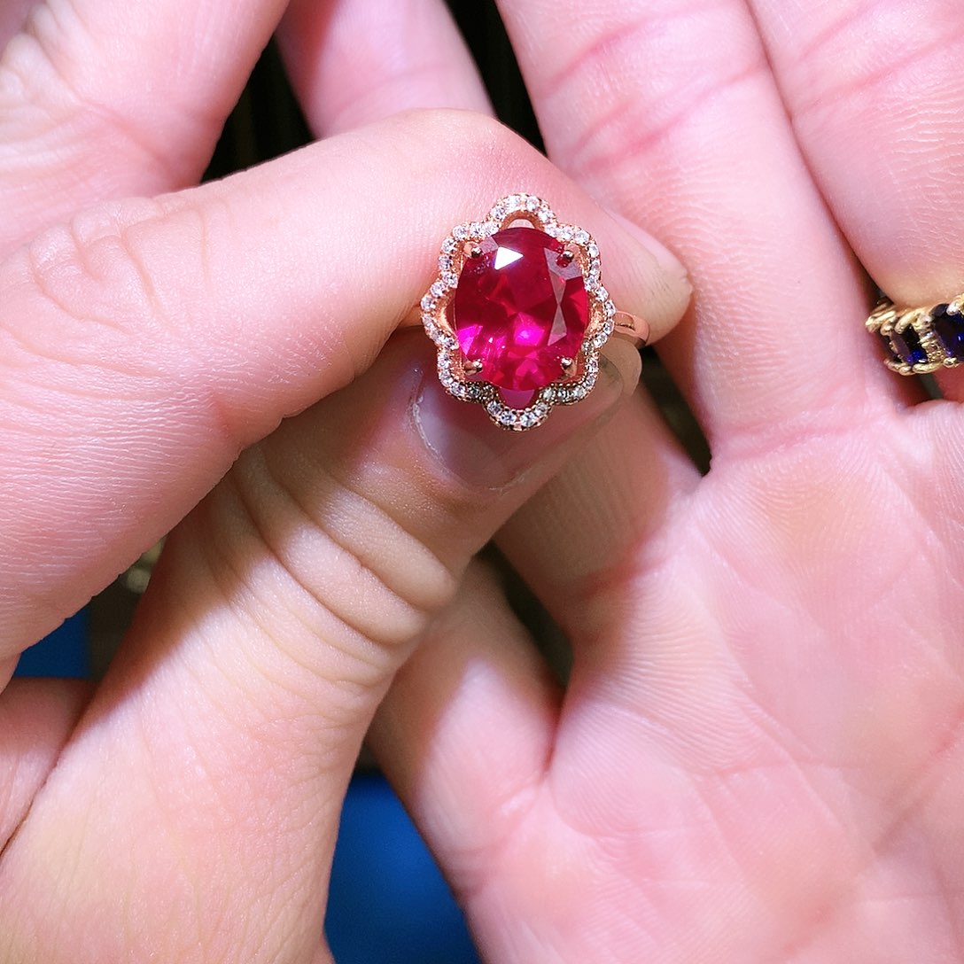 红宝石戒指银S925镶嵌