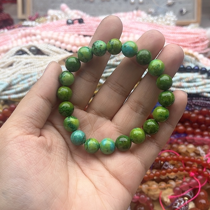 玛瑙/玉髓珠宝半成品未镶嵌10mm左右菜籽绿松石手串
