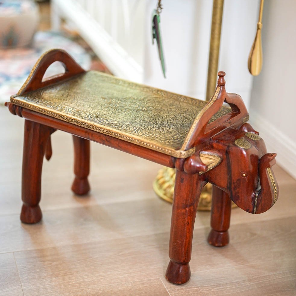 【奇居腾飞】东南亚复古芒果木单头象鼻凳换鞋凳#07010100051暗