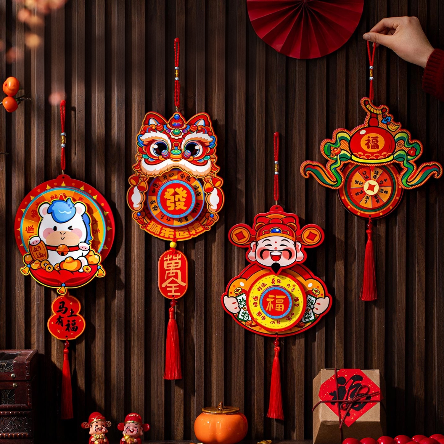 新年装饰旋转福字挂件2026新款马年过年客厅大门挂饰春节氛围布置
