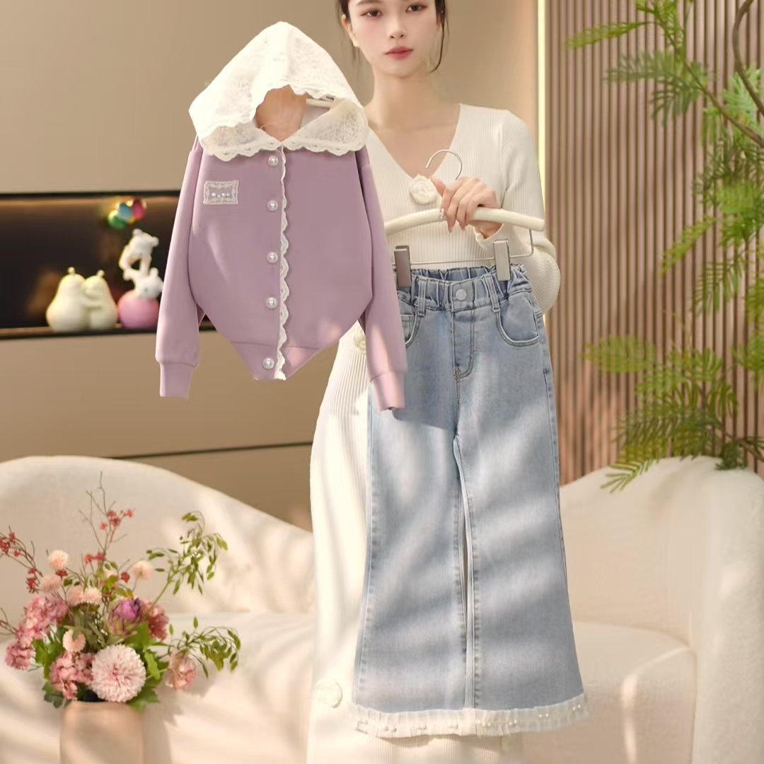 2025春季新款套装女童休闲时尚纯色上衣+裤子—Y4141