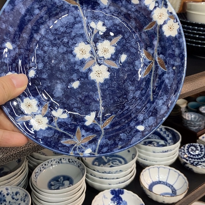 先***好瓷片日本进口蓝雪白樱盘