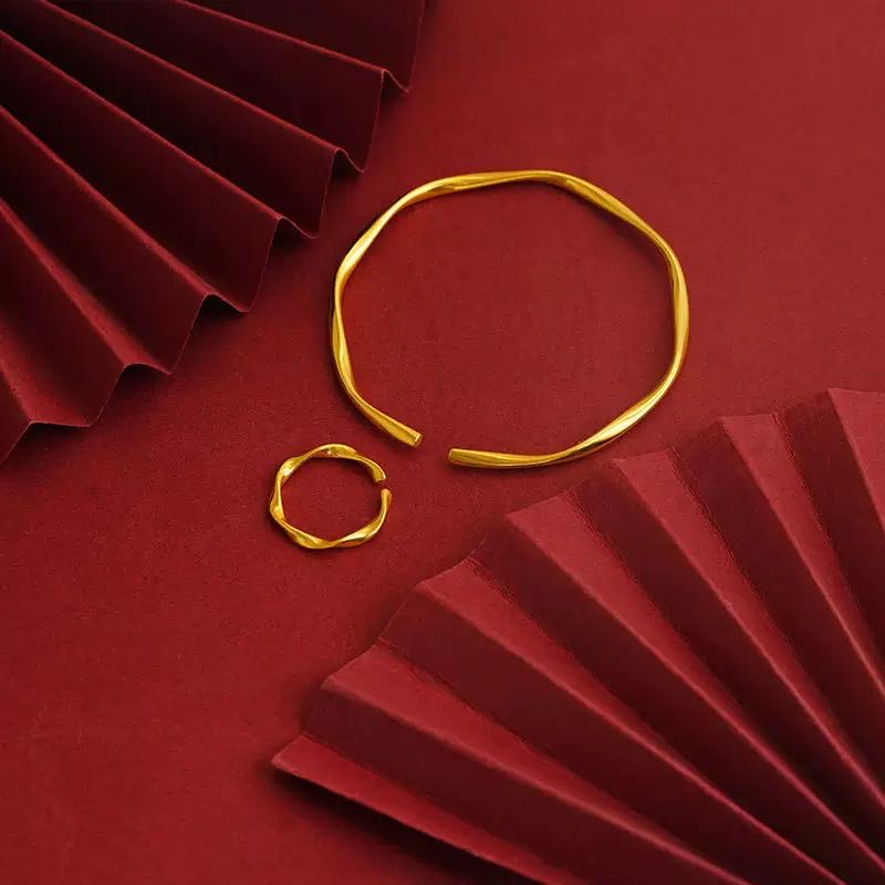 莫比乌斯环开口戒指女生手镯夏季高级感 套装#T019 新疆包邮