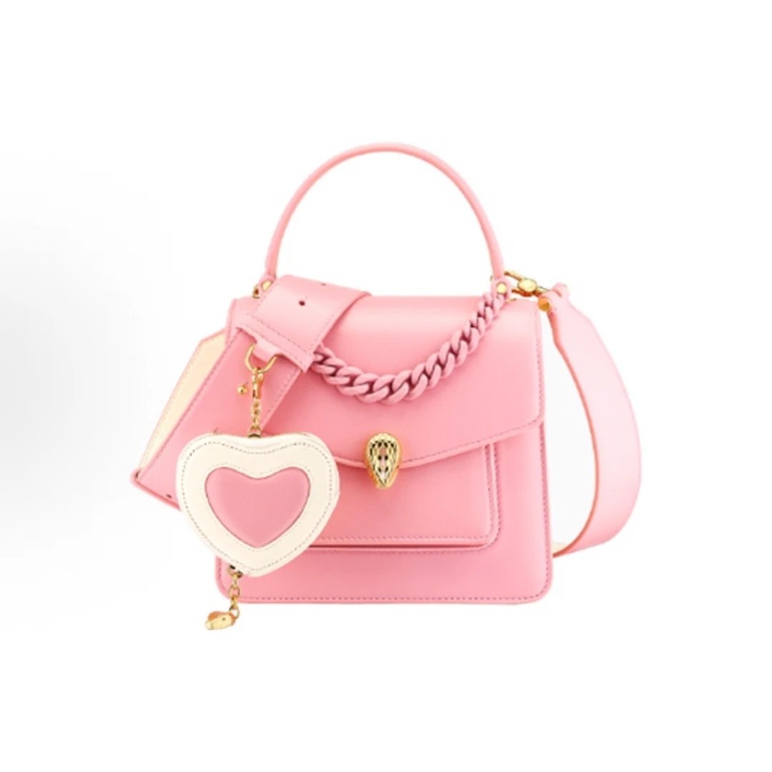 99新 BVLGARI/宝格丽 粉拼米色/蛇头/风琴包/单肩包t/B6783