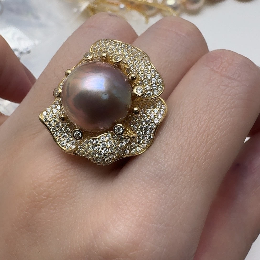 银S925镶嵌拼合珍珠（马贝珠）戒圈