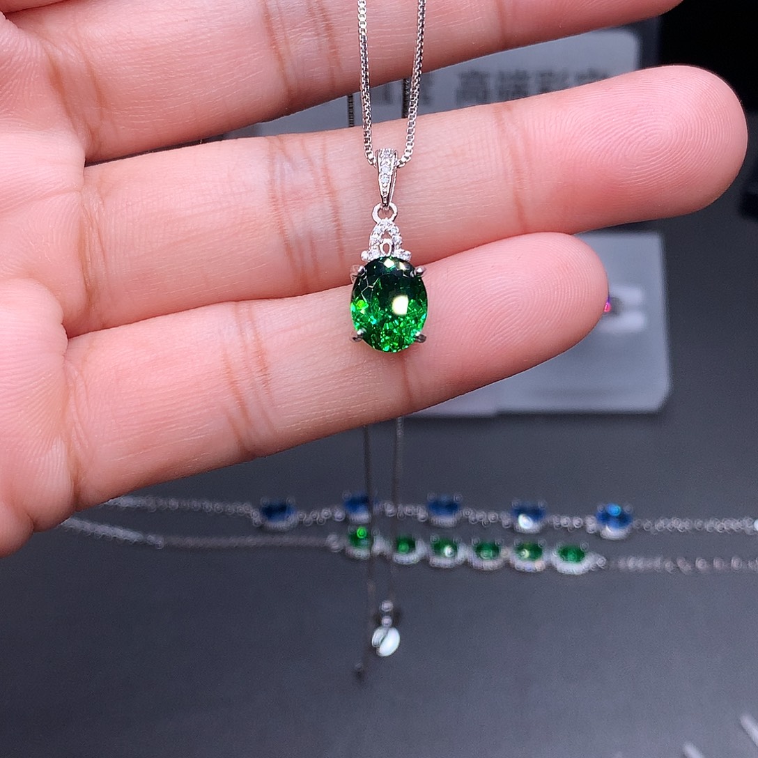 石榴石银S925镶嵌颈饰