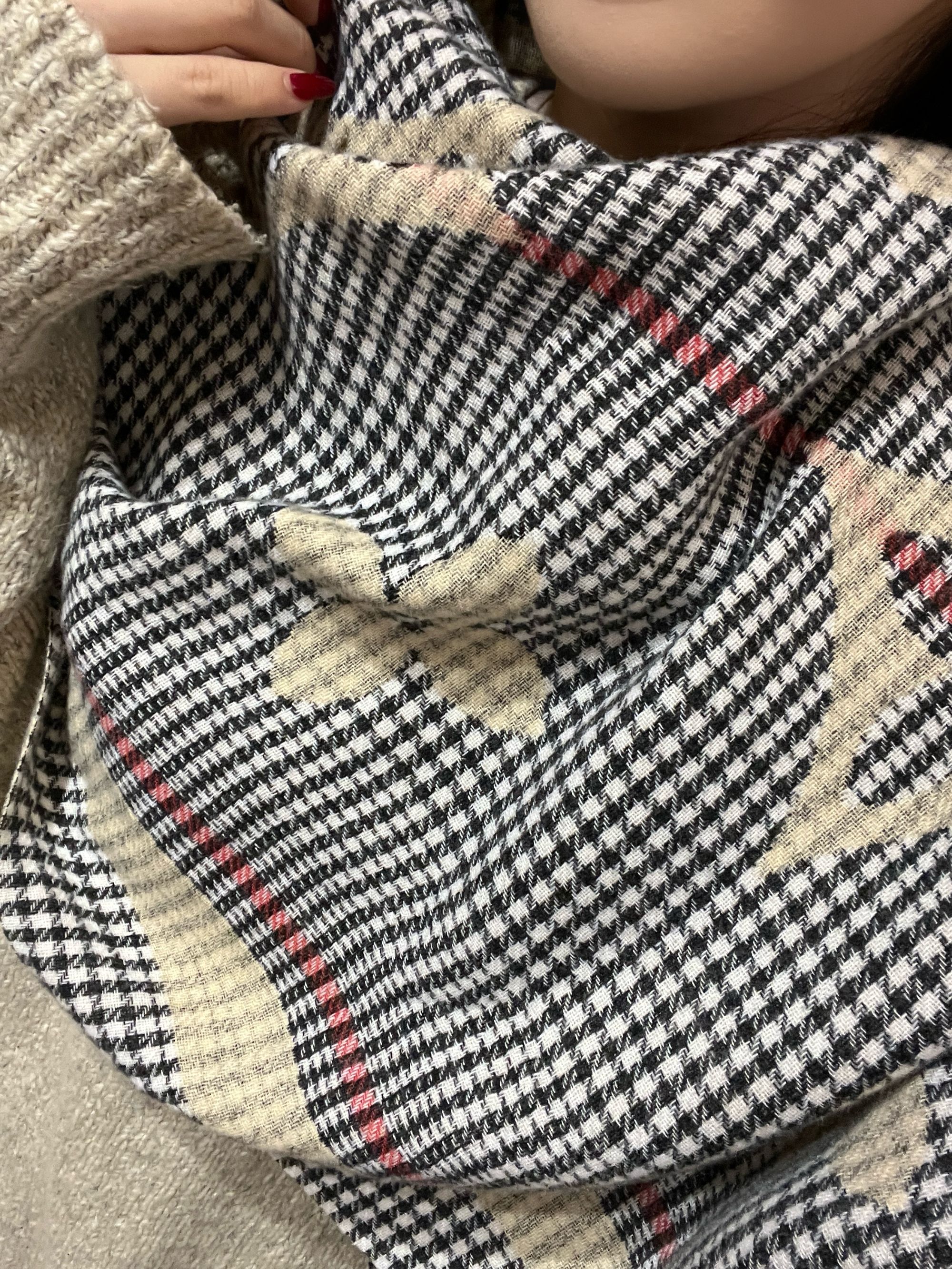 【自制！外贸款】千鸟格AB双面四叶草加大版围巾