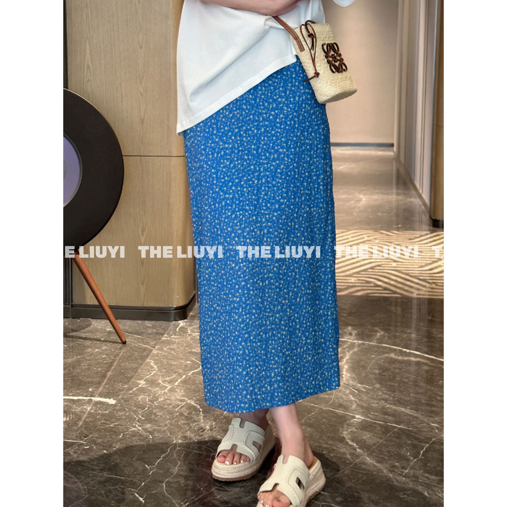 【LIUYI】小蓝裙~夏季韩系蓝色碎花半身裙55172