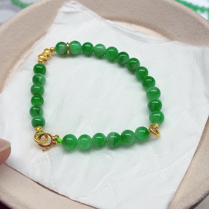 翡翠18K金镶嵌手链天然缅甸翡翠A货卡6