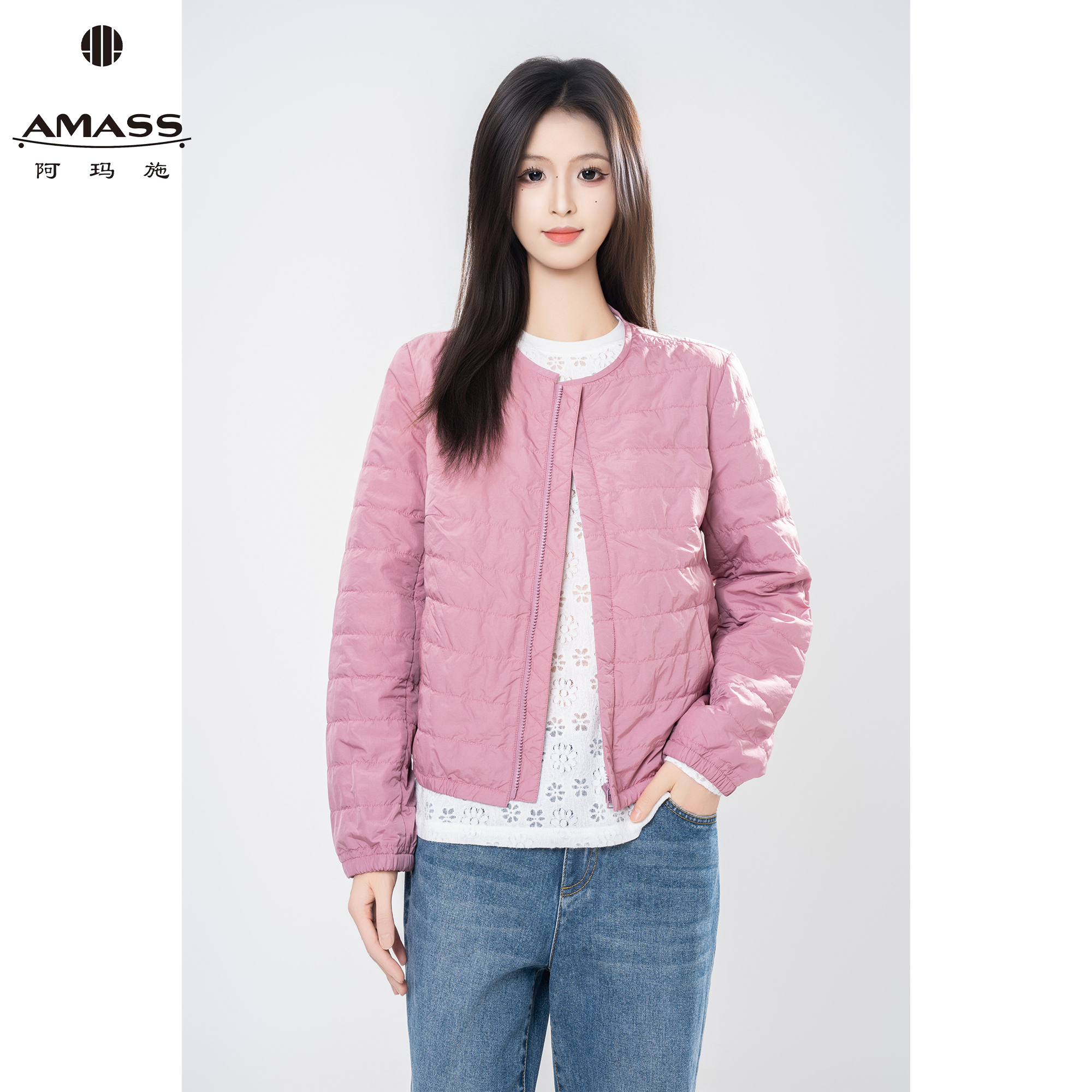 AMASS/阿玛施秋冬新款休闲圆领复古百搭时尚拉链棉服外套女540048