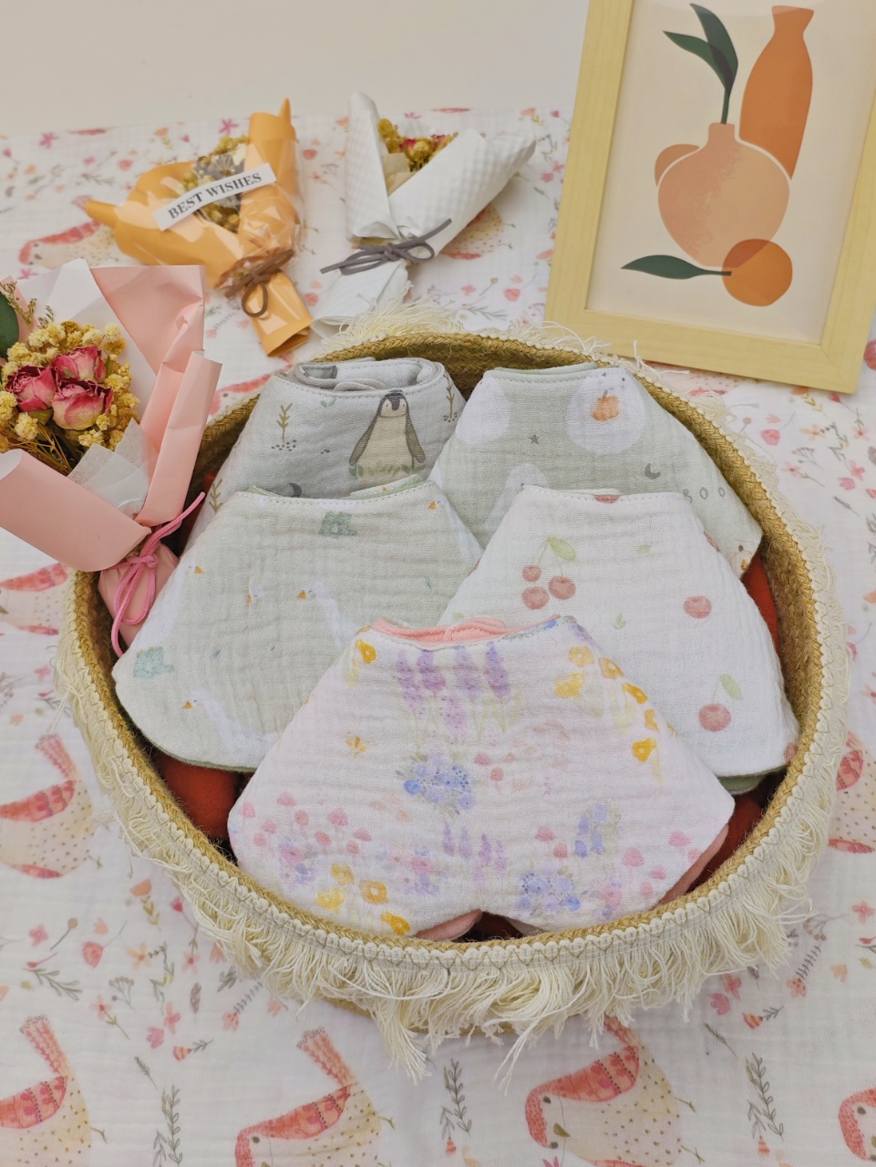 ins韩版婴儿口水巾纯棉纱布双面花朵宝宝围嘴防吐奶口水兜围兜
