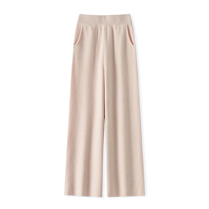 纯羊毛针织阔腿裤女25秋冬新款垂感直筒纯色长裤休闲羊绒裤子