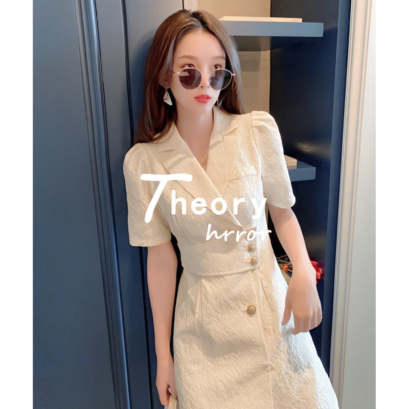 THEORY ERROR裙2025新夏装小个子翻领单排扣薄款收腰裙子夏季女装