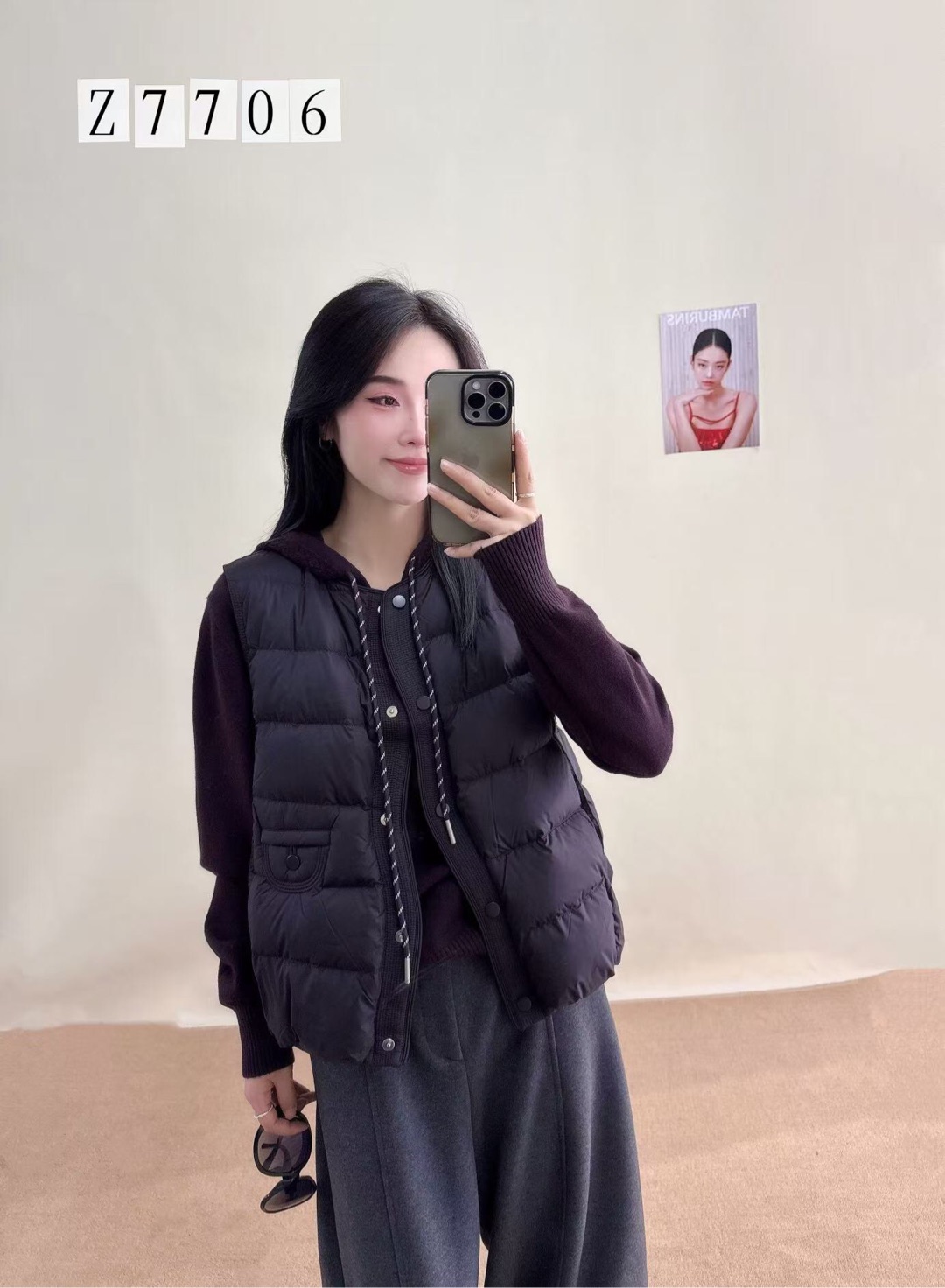 [ W i F i ]7706单排按扣波纹圆领休闲宽松减龄轻薄羽绒马甲