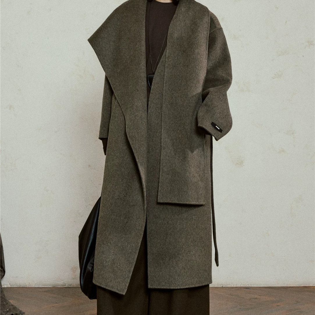CHEN｜双面羊绒耗牛绒大衣气质高级感可立领毛呢加长款外套