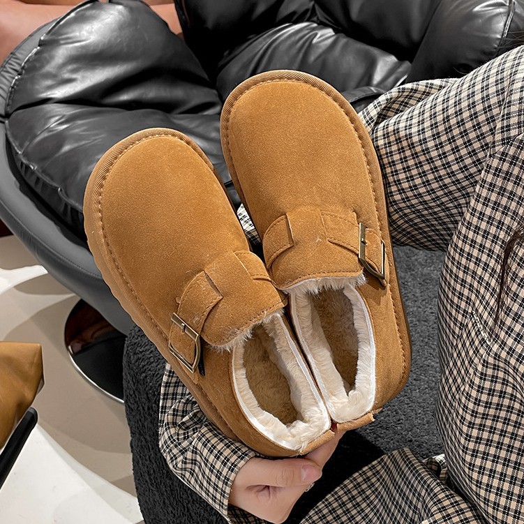 时尚通勤一脚蹬勃肯厚底棉鞋女款2024新款冬季增高加绒保暖雪地靴