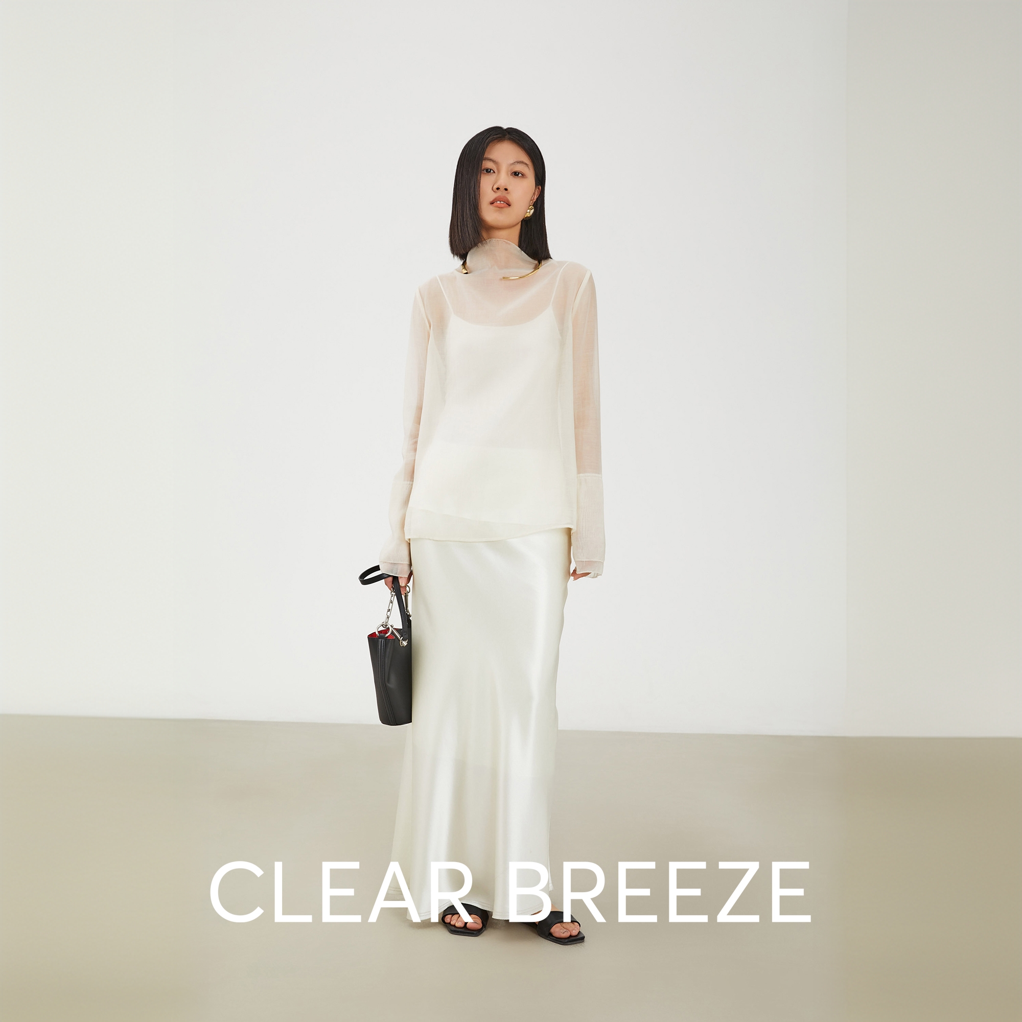 CLEAR BREEZE25春夏半透80天丝气质长袖感夏季百搭上衣521181201