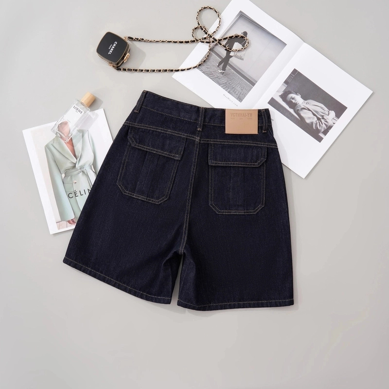 夏季莱赛尔(超薄+运费险)美型丹宁蓝高腰洋气牛仔短裤直筒百搭