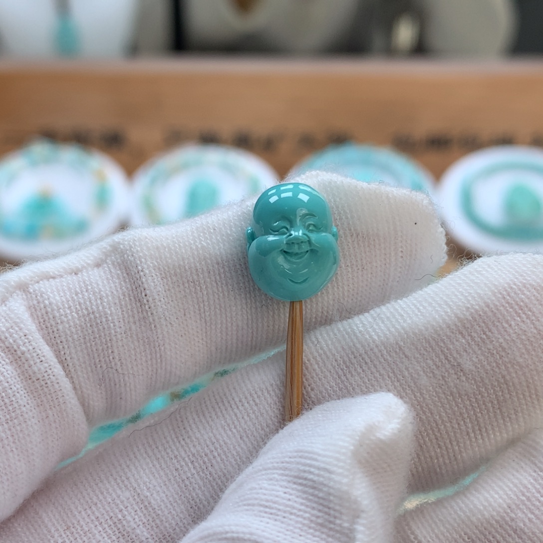 绿松石未镶嵌绿松石弥勒佛头配饰