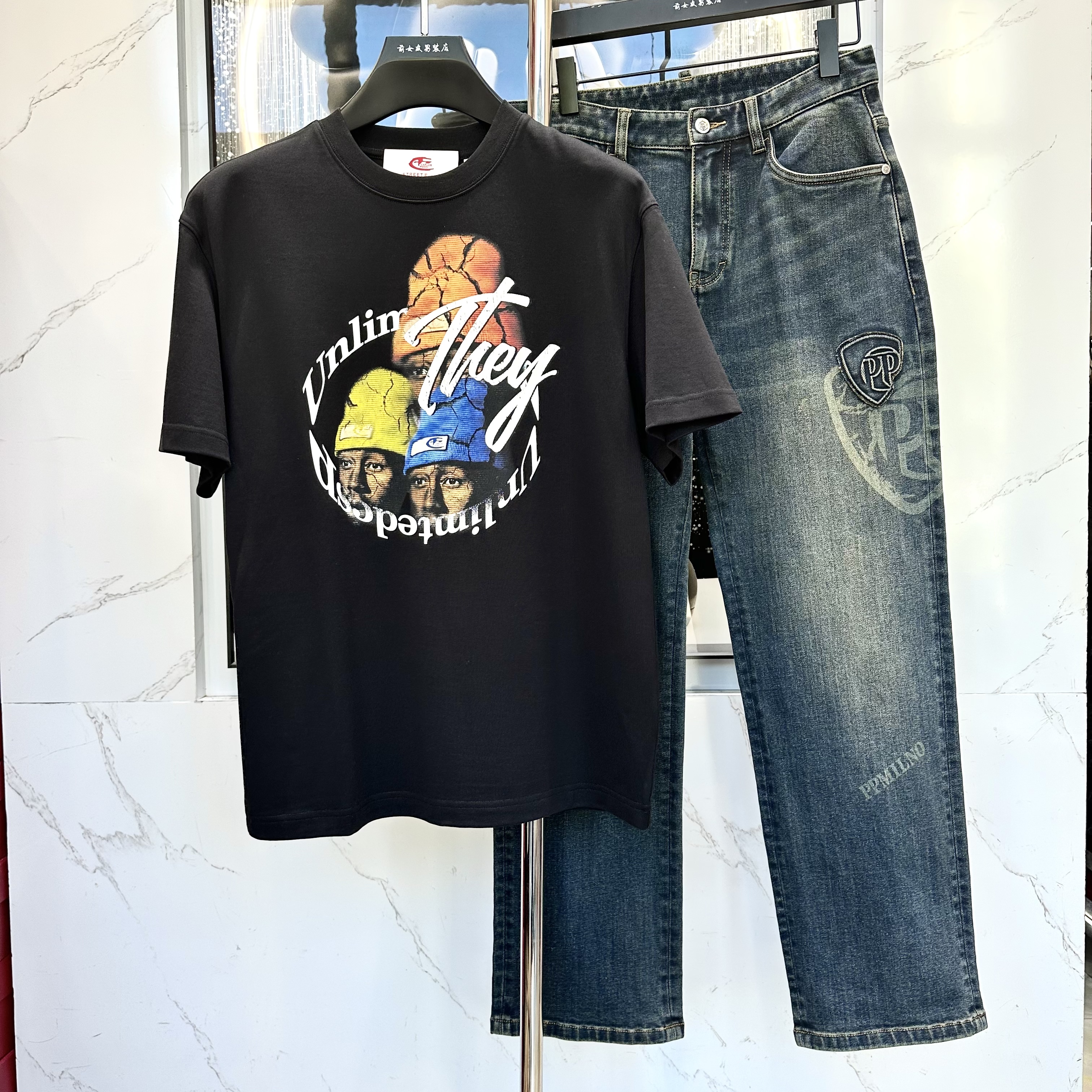 阔【C加短袖】新款夏季潮流休闲时尚宽松男个性潮流百搭T恤轻奢2360
