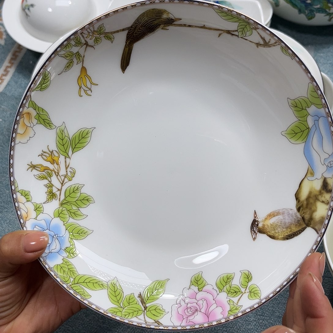 瓷片琴瑟八寸深盘四个微瑕