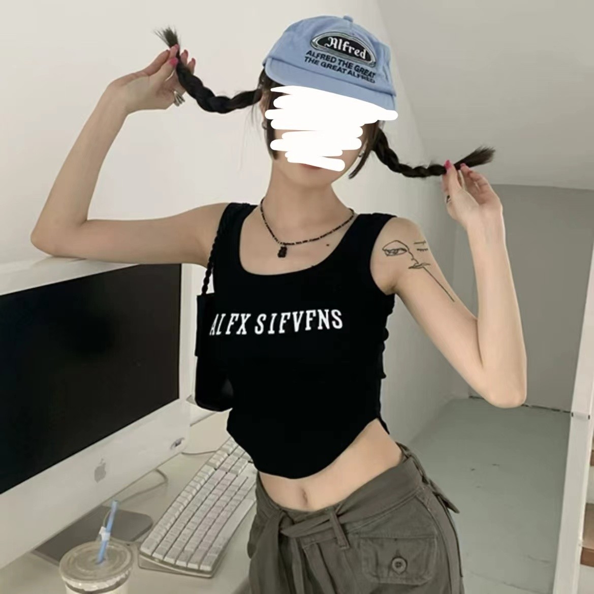 [胖鹅张]美式紧身辣妹字母小背心衣#3176[实物以直播间展示为准]