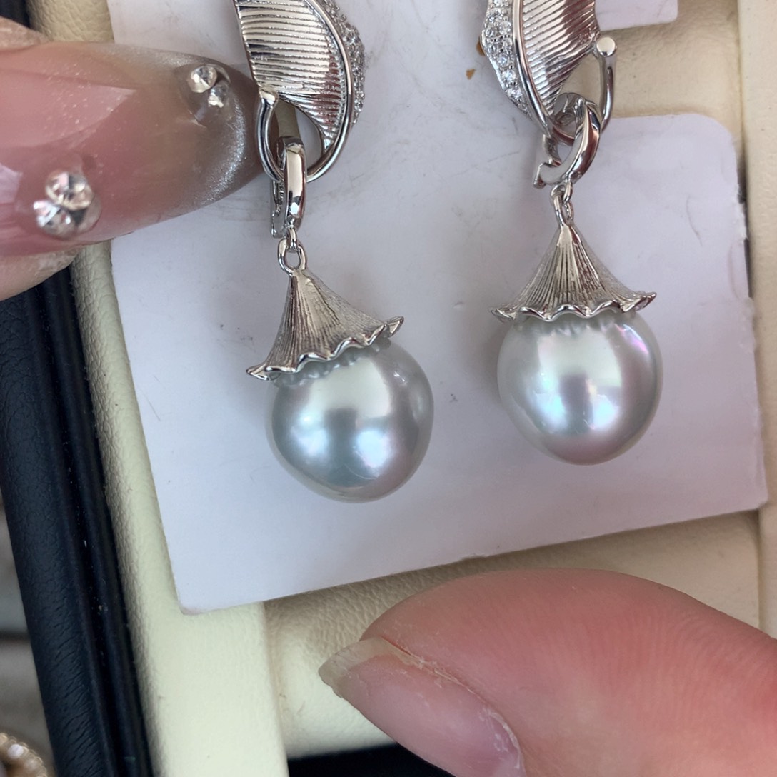 海水珍珠耳饰银S925镶嵌