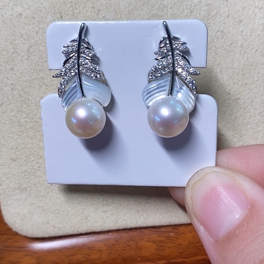 海水珍珠耳饰银S925镶嵌8.5