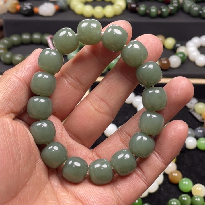 和田玉手串未镶嵌新疆且末蓝卡14老型